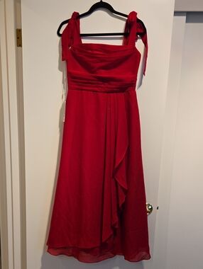 Red Tie-Shoulder Girls Junior Bridesmaid Chiffon Dress